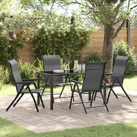 Conjunto de Comedor de Jardín 5 pcs Gris Poliratán