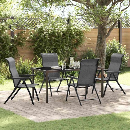 Conjunto de Comedor de Jardín 5 pcs Gris Poliratán