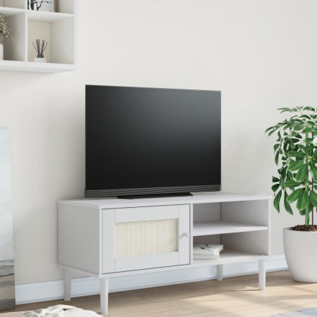 Mueble de TV SENJA aspecto ratán madera pino blanco 106x40x49cm en Muebles TV | Comprar online en Foro24