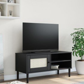 Mueble de TV SENJA aspecto ratán madera pino negro 106x40x49 cm Mueble de TV SENJA aspecto ratán madera pino negro 106x40x49 cm