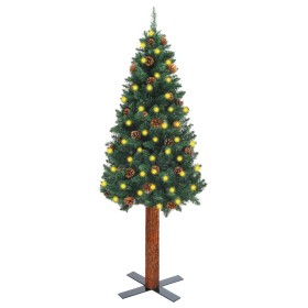 Árbol de Navidad delgado madera auténtica y piñas verde 180 cm