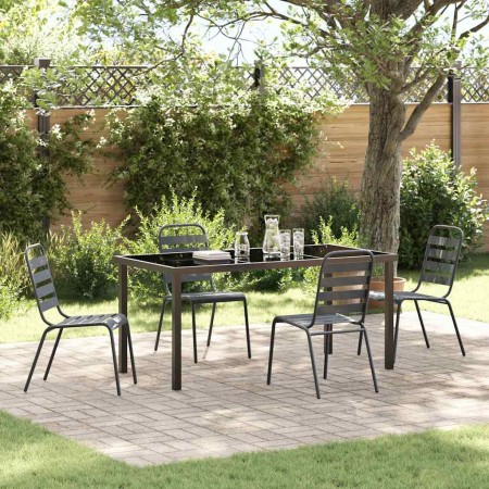 Conjunto de Comedor de Jardín 5 pcs Gris oscuro Acero