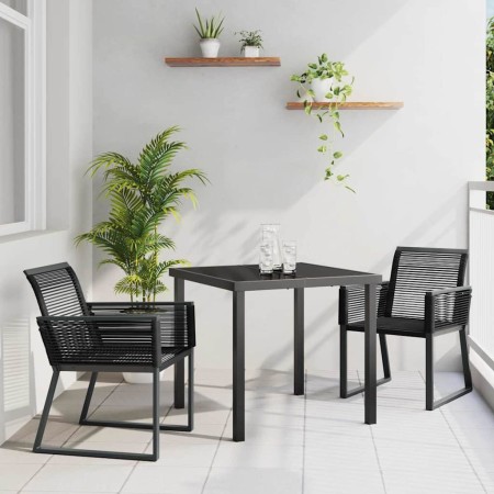 Conjunto de Comedor de Jardín 3 pcs Negro Poliratán