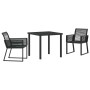 Conjunto de Comedor de Jardín 3 pcs Negro Poliratán