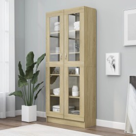 Vitrine aus Sonoma-Eichenholzwerkstoff, 82,5 x 30,5 x 185,5 cm von vidaXL, Bücherregale und Regale - Ref: Foro24-802771, Prei...