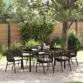 Conjunto de Comedor de Jardín 7 pcs Marrón Poliratán