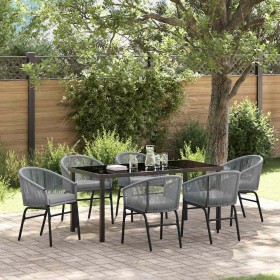 Conjunto de Comedor de Jardín 7 pcs Gris Poliratán