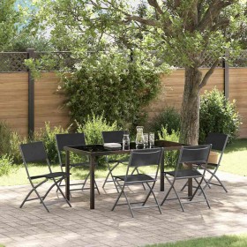 Conjunto de Comedor de Jardín 7 pcs Negro Textileno y acero