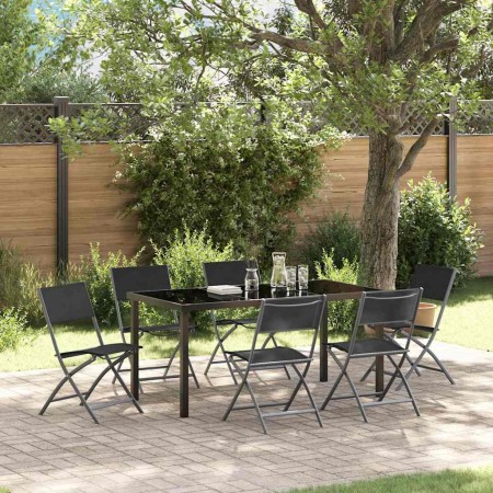 Conjunto de Comedor de Jardín 7 pcs Negro Textileno y acero