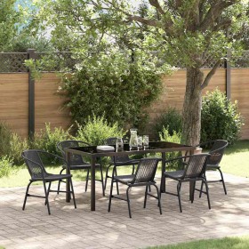 Conjunto de Comedor de Jardín 7 pcs Negro Poliratán