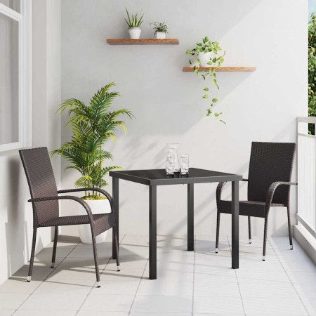 Conjunto de Comedor de Jardín 3 pcs Marrón Poliratán