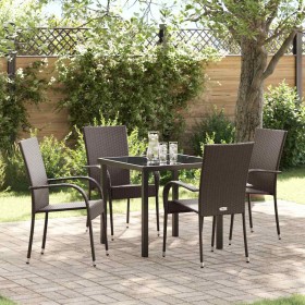 Conjunto de Comedor de Jardín 5 pcs Marrón Poliratán