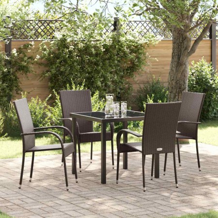 Conjunto de Comedor de Jardín 5 pcs Marrón Poliratán