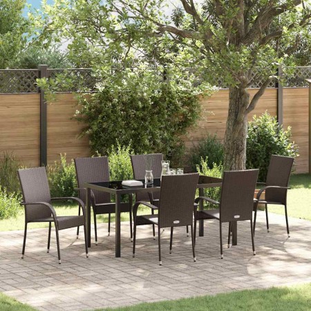 Conjunto de Comedor de Jardín 7 pcs Marrón Poliratán