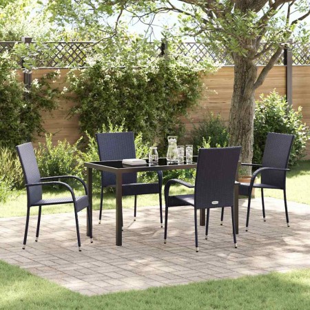 Conjunto de Comedor de Jardín 5 pcs Negro Poliratán