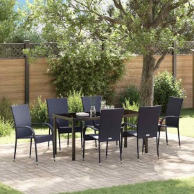 Conjunto de Comedor de Jardín 7 pcs Negro Poliratán