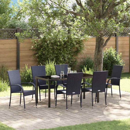 Conjunto de Comedor de Jardín 7 pcs Negro Poliratán