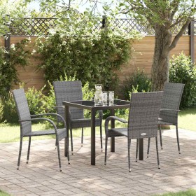 Conjunto de Comedor de Jardín 5 pcs Gris Poliratán