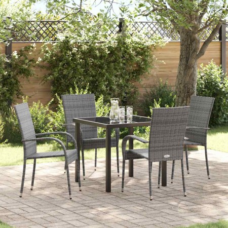 Conjunto de Comedor de Jardín 5 pcs Gris Poliratán