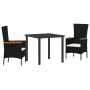 Conjunto de Comedor de Jardín con cojín 3 pcs Negro Poliratán
