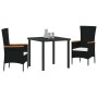 Conjunto de Comedor de Jardín con cojín 3 pcs Negro Poliratán