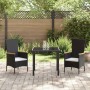 Conjunto de Comedor de Jardín con cojín 3 pcs Negro Poliratán
