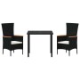 Conjunto de Comedor de Jardín con cojín 3 pcs Negro Poliratán