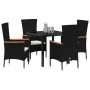 Conjunto de Comedor de Jardín con cojín 5 pcs Negro Poliratán