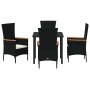 Conjunto de Comedor de Jardín con cojín 5 pcs Negro Poliratán