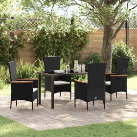 Conjunto de Comedor de Jardín con cojín 5 pcs Negro Poliratán