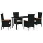Conjunto de Comedor de Jardín con cojín 5 pcs Negro Poliratán