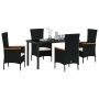 Conjunto de Comedor de Jardín con cojín 5 pcs Negro Poliratán