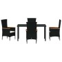 Conjunto de Comedor de Jardín con cojín 5 pcs Negro Poliratán