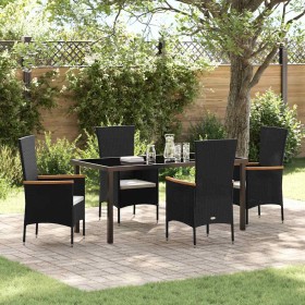 Conjunto de Comedor de Jardín con cojín 5 pcs Negro Poliratán