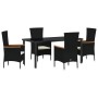 Conjunto de Comedor de Jardín con cojín 5 pcs Negro Poliratán