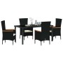 Conjunto de Comedor de Jardín con cojín 5 pcs Negro Poliratán