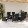 Conjunto de Comedor de Jardín con cojín 7 pcs Negro Poliratán