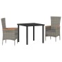 Conjunto de Comedor de Jardín con cojín 3 pcs Gris Poliratán