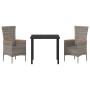 Conjunto de Comedor de Jardín con cojín 3 pcs Gris Poliratán