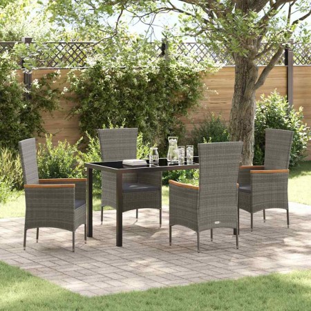 Conjunto de Comedor de Jardín con cojín 5 pcs Gris Poliratán