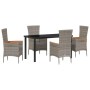 Conjunto de Comedor de Jardín con cojín 5 pcs Gris Poliratán