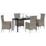 Conjunto de Comedor de Jardín con cojín 5 pcs Gris Poliratán
