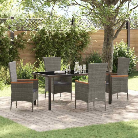 Conjunto de Comedor de Jardín con cojín 5 pcs Gris Poliratán