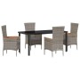 Conjunto de Comedor de Jardín con cojín 5 pcs Gris Poliratán