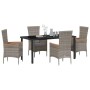 Conjunto de Comedor de Jardín con cojín 5 pcs Gris Poliratán