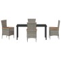 Conjunto de Comedor de Jardín con cojín 5 pcs Gris Poliratán
