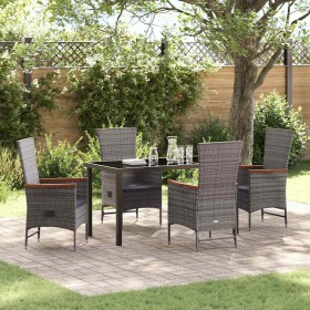 Conjunto de Comedor de Jardín con cojín 5 pcs Gris Poliratán