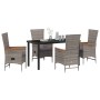 Conjunto de Comedor de Jardín con cojín 5 pcs Gris Poliratán