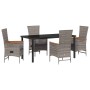 Conjunto de Comedor de Jardín con cojín 5 pcs Gris Poliratán