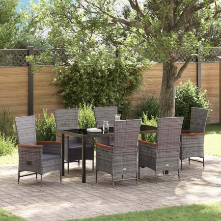 Conjunto de Comedor de Jardín con cojín 7 pcs Gris Poliratán